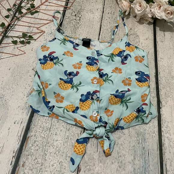 Disney Stitch small crop top blue pineapple Hawaii